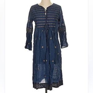 Cost Plus World Market Blue Tunic with Gold Embroidery